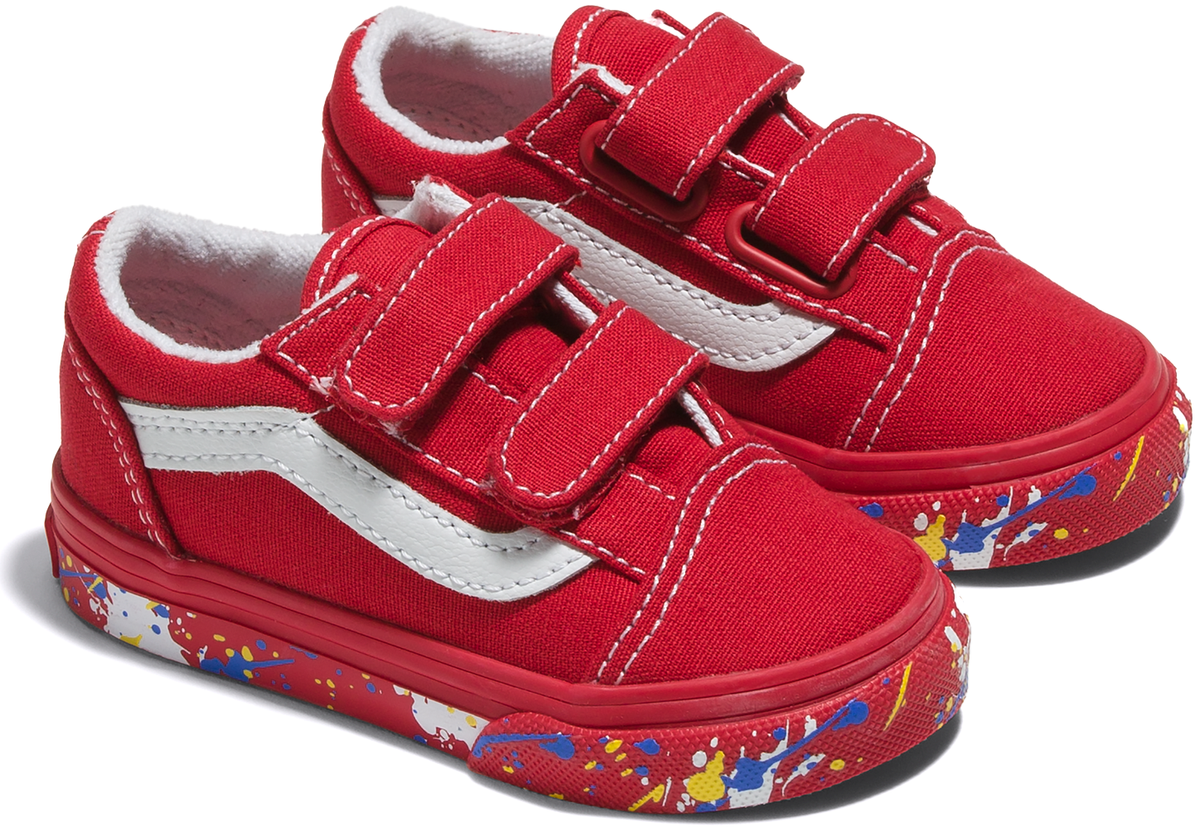 Vans Toddler Old Skool V Paint Splatter Racing Red Baggins Shoes