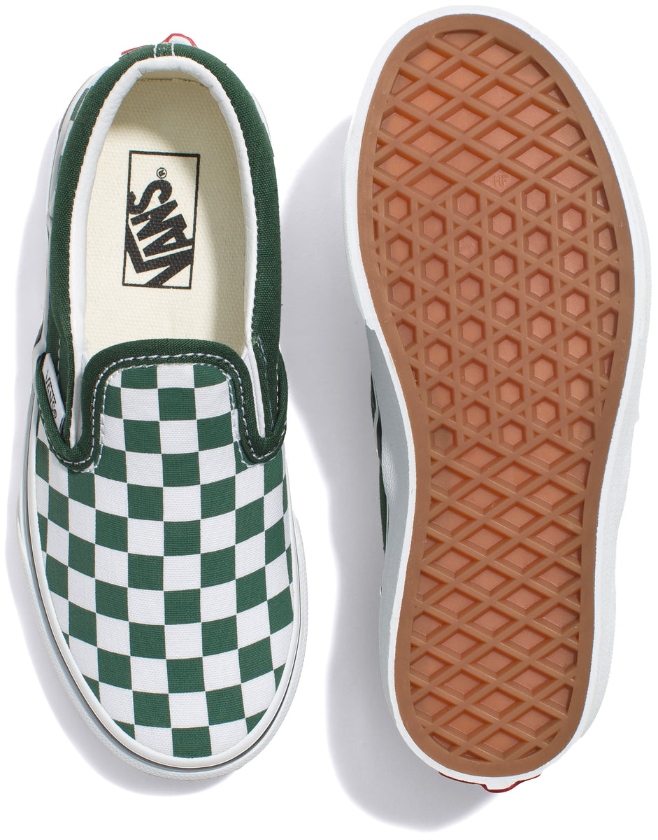 Green and white checkerboard slip on vans online