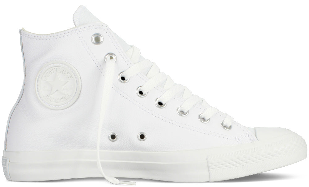 Succesvol liefde Verslaafd Converse Chuck Taylor All Star Hi Top White Leather Monochrome – Baggins  Shoes
