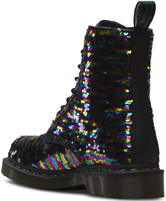 Dr. Martens Womens 1460 Pascal Sequin Boot Rainbow Multi/Silver