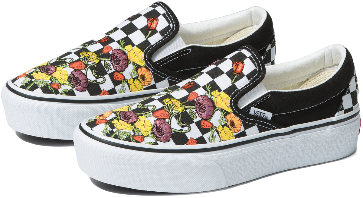 Vans Classic Slip On Platform Poppy Checkerboard Black Multi Baggins Shoes