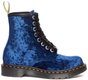 Dr. Martens Womens Vegan 1460 Deep Blue Crushed Velvet