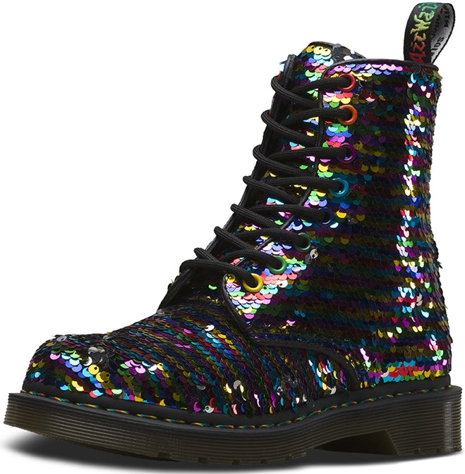 Dr. Martens Womens 1460 Pascal Sequin Boot Rainbow Multi/Silver