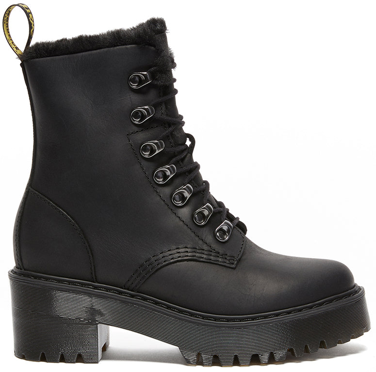 
            
                Load image into Gallery viewer, Dr Martens Womens Leather Hi Top Leona Fur Lined Black Maldova Water Proof
            
        