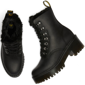 
            
                Load image into Gallery viewer, Dr Martens Womens Leather Hi Top Leona Fur Lined Black Maldova Water Proof
            
        