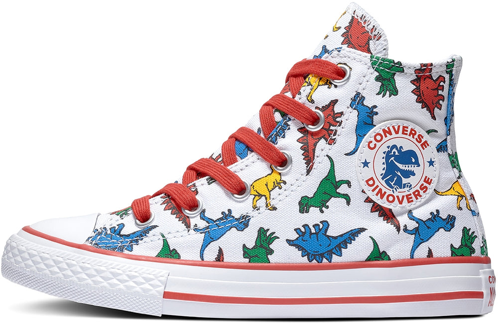 
            
                Load image into Gallery viewer, Converse Kid&amp;#39;s Chuck Taylor All Star Hi Top White/Enamel Red/Totally Blue
            
        