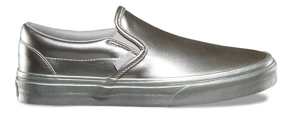 vans classic slip on silver