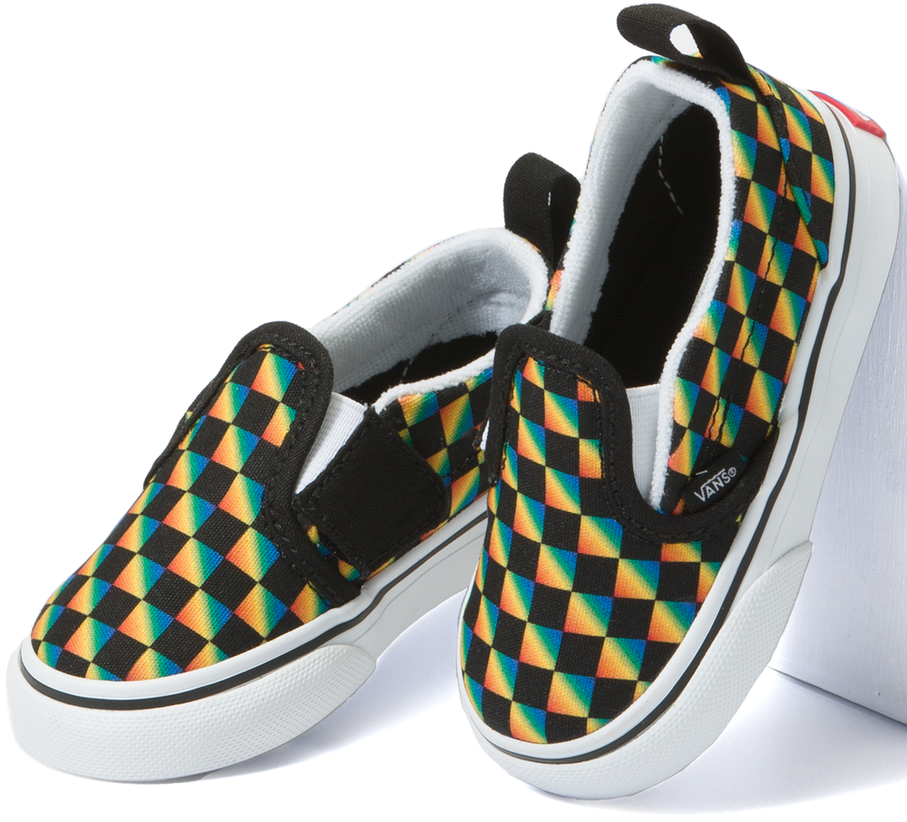 Rainbow checkerboard slip ons sales