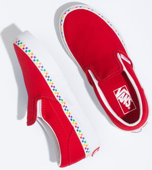 
            
                Load image into Gallery viewer, Vans Kids Classic Slip-OnRainbow Checkerboard Red/True White
            
        
