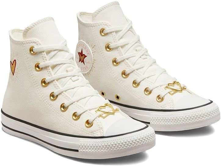 
            
                Load image into Gallery viewer, Converse Womens Chuck Taylor All Star Hi Tops Hearts Vintage White
            
        