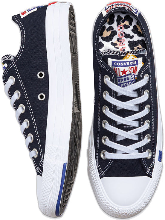 
            
                Load image into Gallery viewer, Converse Chuck Taylor All Star Low Top Black/Rush Blue/University Red
            
        