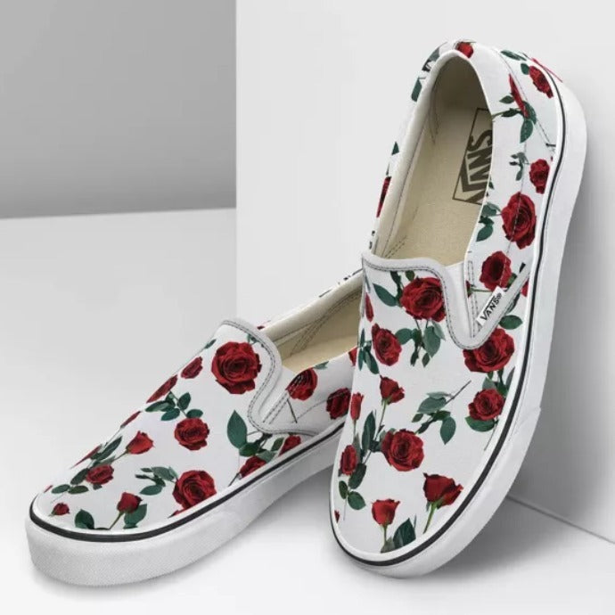 Red roses classic slip on vans Clearance