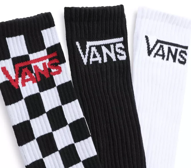 Vans Mens Crew Sock (M 9.5-13, 3 pk) Black/ White Checkerboard